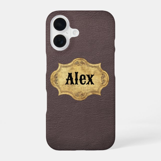 Leather Texture with Grunge Badge iPhone 16 Case (Back)