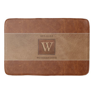 Leather Tone Stripe Chestnut Brown Bath Mat