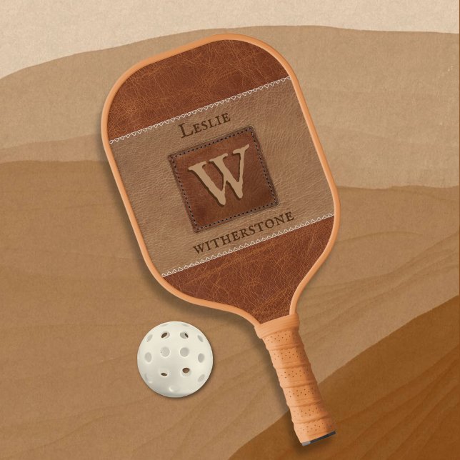 Leather Tone Stripe Horizontal Tan Chestnut Brown Pickleball Paddle (Creator Uploaded)