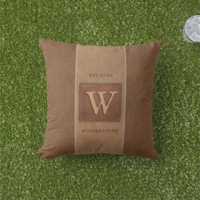Leather Tone Stripe Vertical Brown Outdoor Pillow (Grass)