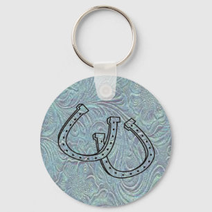 Leather Tool Print Design W/Horseshoes Keychain