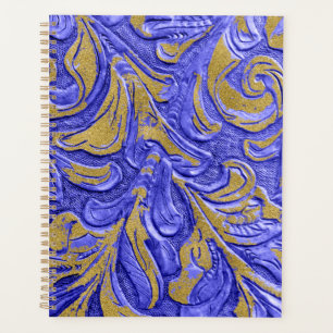 Leather Wallet Texture Blue Embossed Planner
