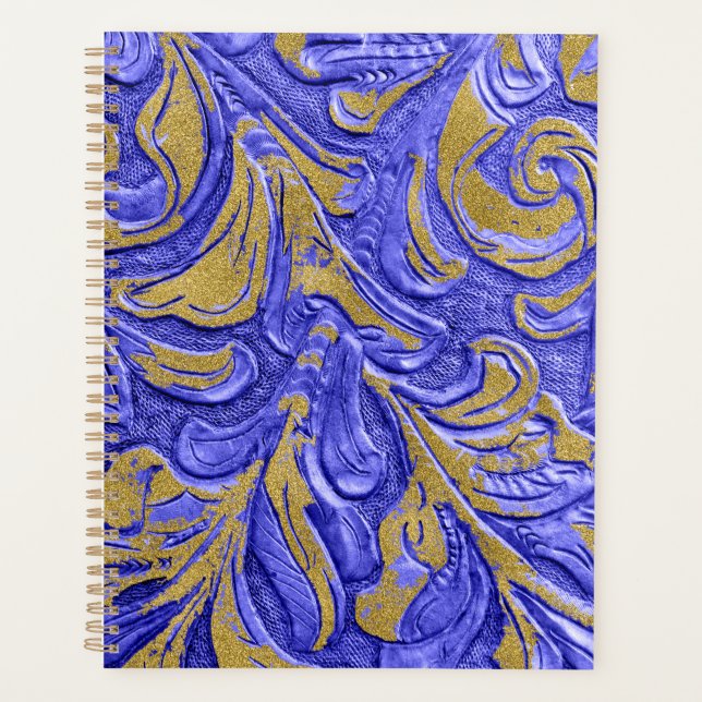Leather Wallet Texture Blue Embossed Planner (Front)