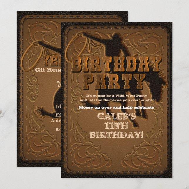 Leather Western Wild West Cowboy Birthday Party Invitation (Front/Back)