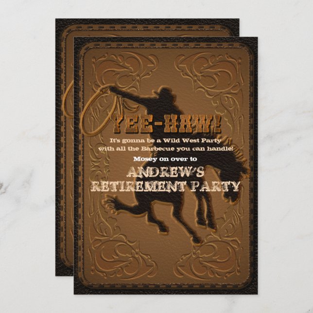 Leather Western Wild West Cowboy Retirement Party Invitation (Front/Back)