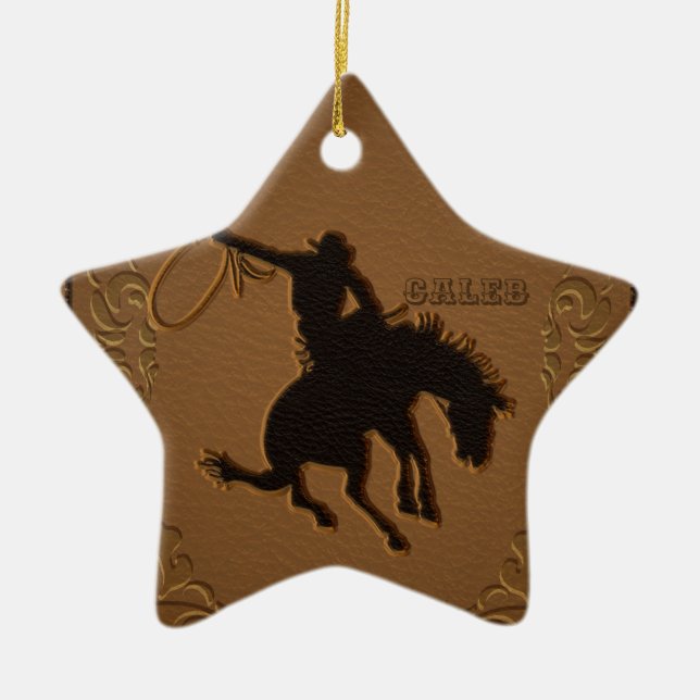 Leather Western Wild West Rustic Country Cowboy Ceramic Ornament (Front)