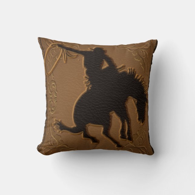 Leather Western Wild West Rustic Country Cowboy Throw Pillow (Front)