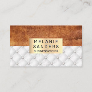 Leather White Upholster Gold Business Card