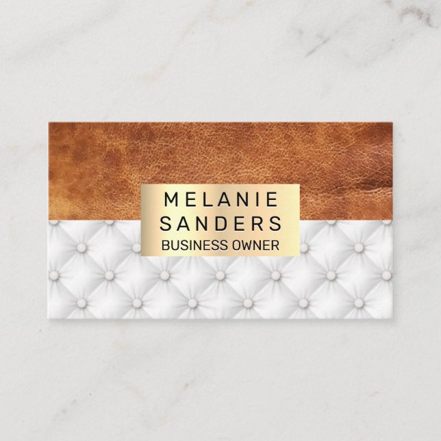 Leather | White Upholster | Gold Business Card (Front)