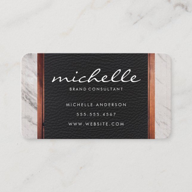 Leather with Marble and Wood Trim Business Card (Front)