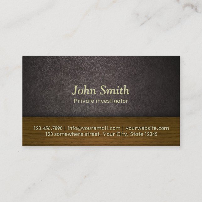 Leather & Wood Investigator Business Card (Front)