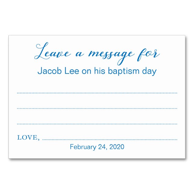 Leave A Message Baptism Christening Cards Blue (Front)