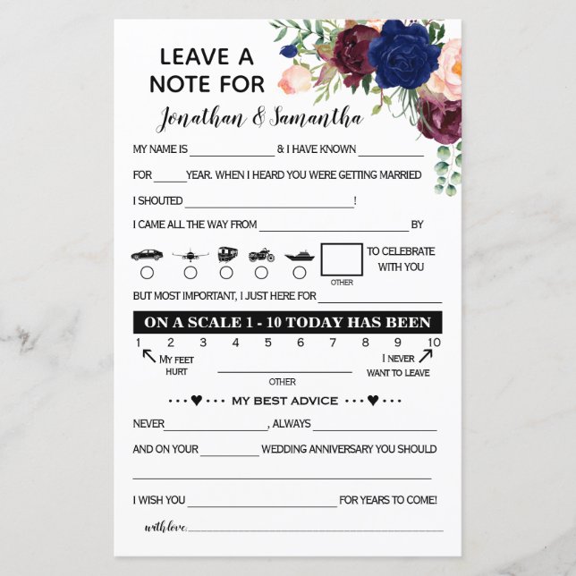 Leave a note for Newlywed bilingual sunflowers (Front)