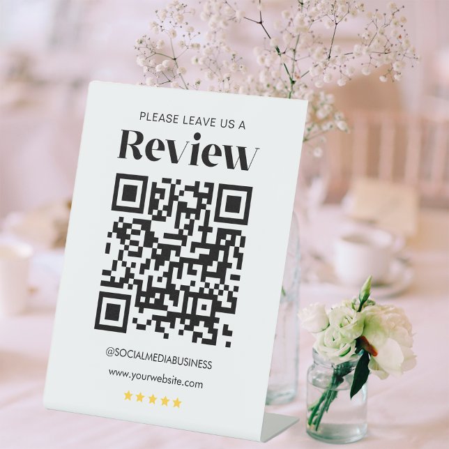 Leave a Review QR Code Personalized Social Media Pedestal Sign (Front)