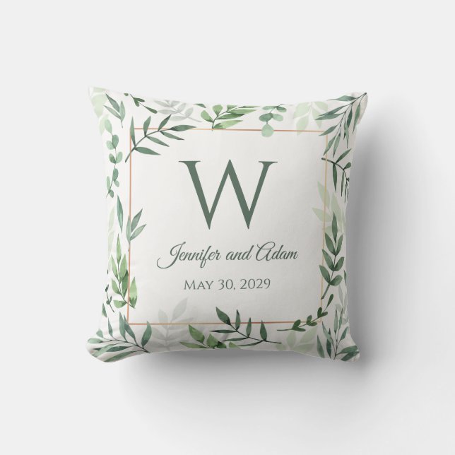 Leave Design Leaf Garden Initial Wedding Pillow  (Front)