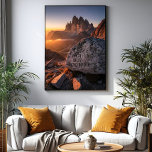 Leave Nothing But Footprints Canvas Print<br><div class="desc">Epic mountain landscape with dramatic peaks and golden sunlight. Rock in the foreground with an inspirational message about environmental preservation. Perfect for nature lovers,  trekking and mountaineering. A work that combines natural beauty with ecological awareness,  ideal for decoration,  posters and outdoor motivation.</div>