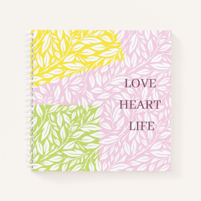 Leave pattern transparent artwork with colour bloc notebook (Front)