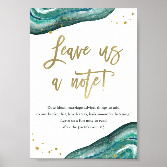Leave Us a Note | Teal Geode and Gold Wedding Sign (Front)