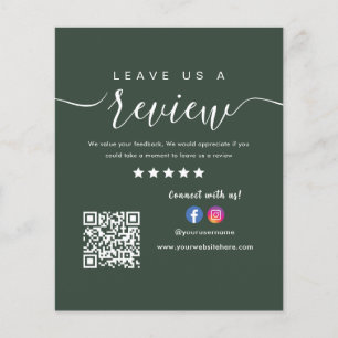 Leave Us A Review Facebook Instagram Dark Green Flyer