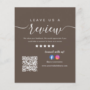 Leave Us A Review Facebook Instagram QR Code Brown Flyer