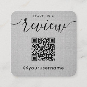 Leave Us A Review QR Code Grey Instagram Hashtag Square Business Card