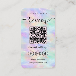 Leave Us A Review Qr Code Iridescent Opal Stylish Business Card