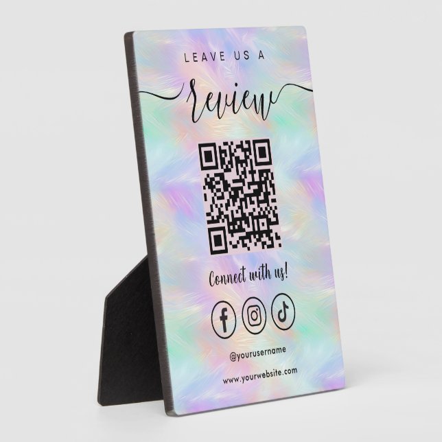 Leave Us A Review Qr Code Iridescent Opal Stylish Plaque (Side)