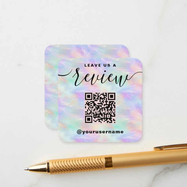 Leave Us A Review QR Code Iridescent Stylish Logo Enclosure Card (Front/Back In Situ)