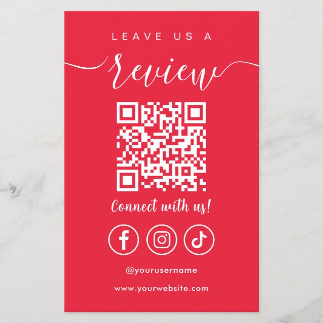 Leave Us A Review Qr Code Social Media Logo Red Flyer (Front)