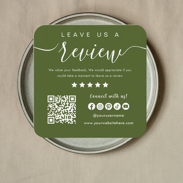 Leave Us A Review Qr Code Social Media Logo Square Business Card (Creator Uploaded)