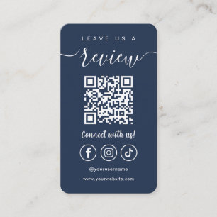 Leave Us A Review Qr Code Social Media Navy Blue Business Card