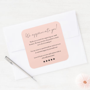 Leave Us A Review Script Thank You Blush Pink Square Sticker