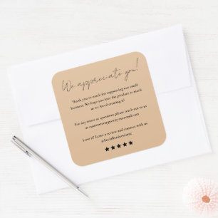 Leave Us A Review Script Thank You Rustic  Square Sticker