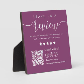 Leave Us A Review Social Media Logo Berry Purple Plaque