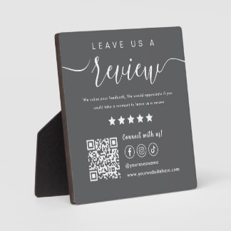 Leave Us A Review Social Media Qr Code Dark Grey Plaque