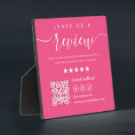 Leave Us A Review Social Media Qr Code Hot Pink Plaque<br><div class="desc">Leave Us A Review Social Media Qr Code Logo Hot Pink</div>