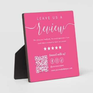 Leave Us A Review Social Media Qr Code Hot Pink Plaque