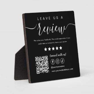Leave Us A Review Social Media Qr Code Logo Black Plaque