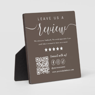 Leave Us A Review Social Media Qr Code Logo Brown Plaque