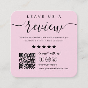 Leave Us A Review Social Media Qr Code Logo Pink Square Business Card