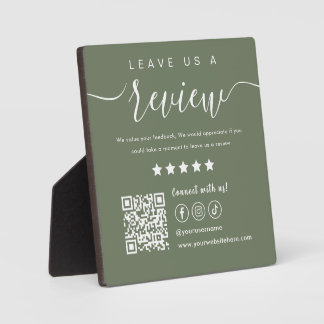 Leave Us A Review Social Media Qr Code Sage Green Plaque