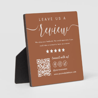 Leave Us A Review Social Media Qr Code Terracotta Plaque