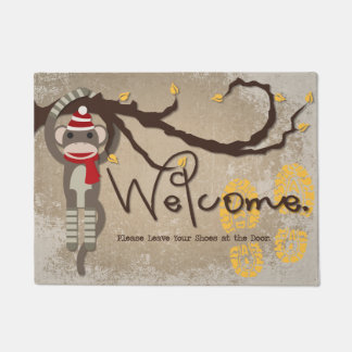 Leave Your Shoes at the Door Sock Monkey Doormat