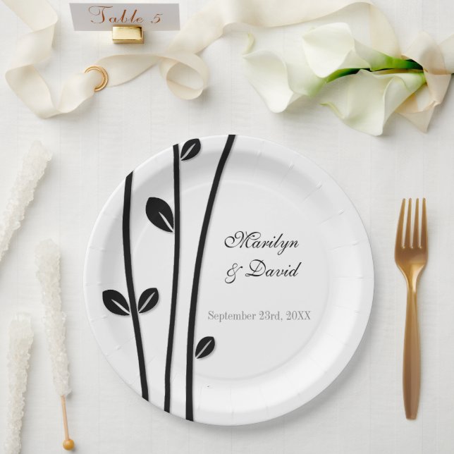 Leaved Black Branches Paper Plate (Wedding)