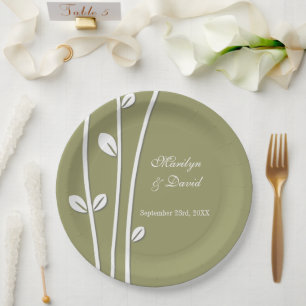 Leaved White Branches Paper Plate