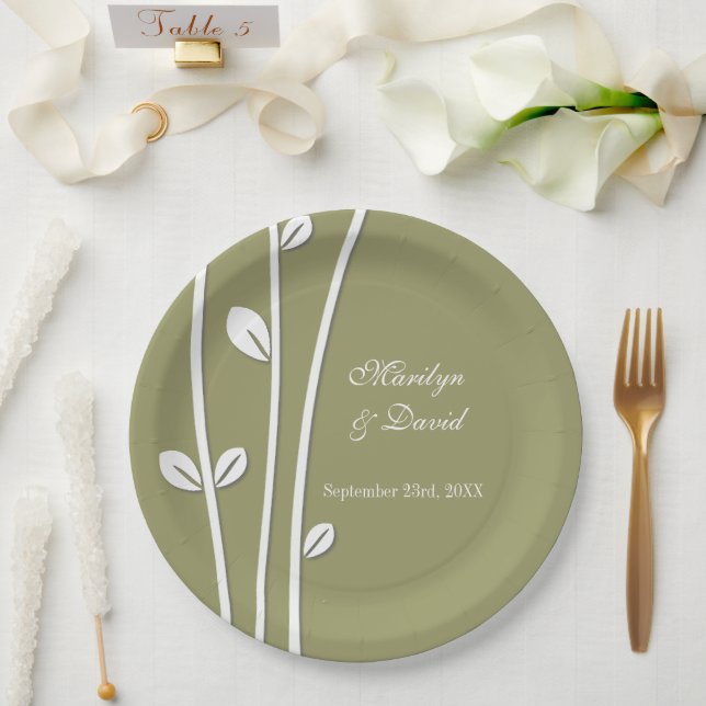 Leaved White Branches Paper Plate (Wedding)