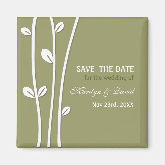 Leaved White Branches Save The Date Magnet (Front)