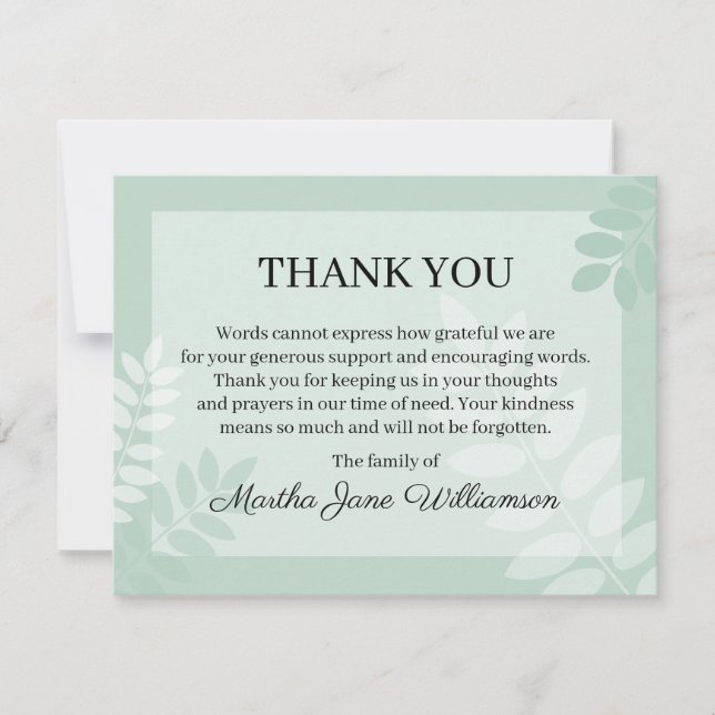 LeaveGreen Funeral Note Card Flat Bereavement Note (Front)