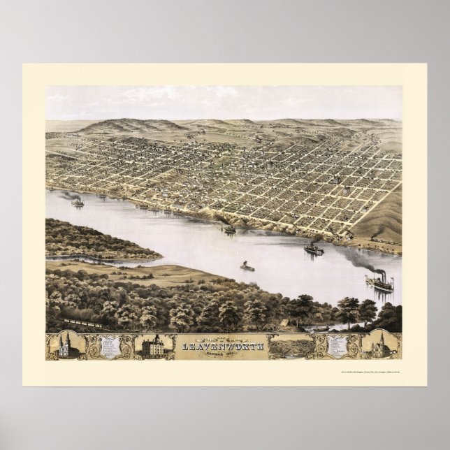 Leavenworth, KS Panoramic Map - 1869 Poster (Front)