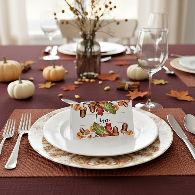 Leaves and acorns place card (Creator Uploaded)
